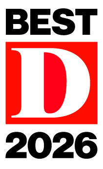 Best D 2026 award logo in red and white for Dallas Orthodontics recognition.